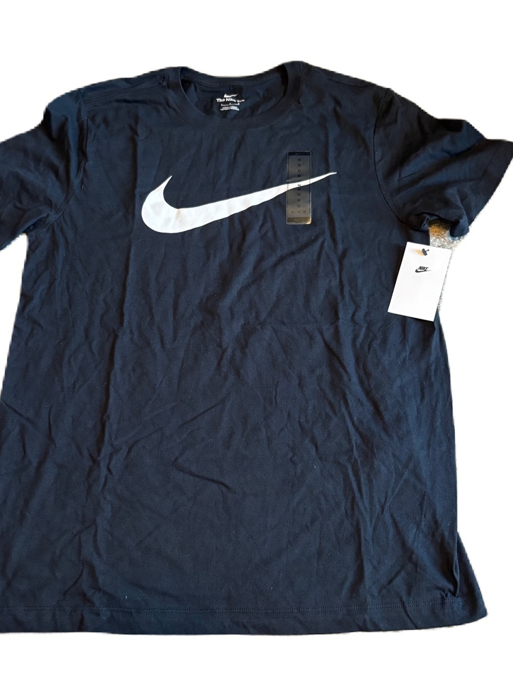Nike Black Crew Neck T-Shirt with White Swoosh NEW Medium